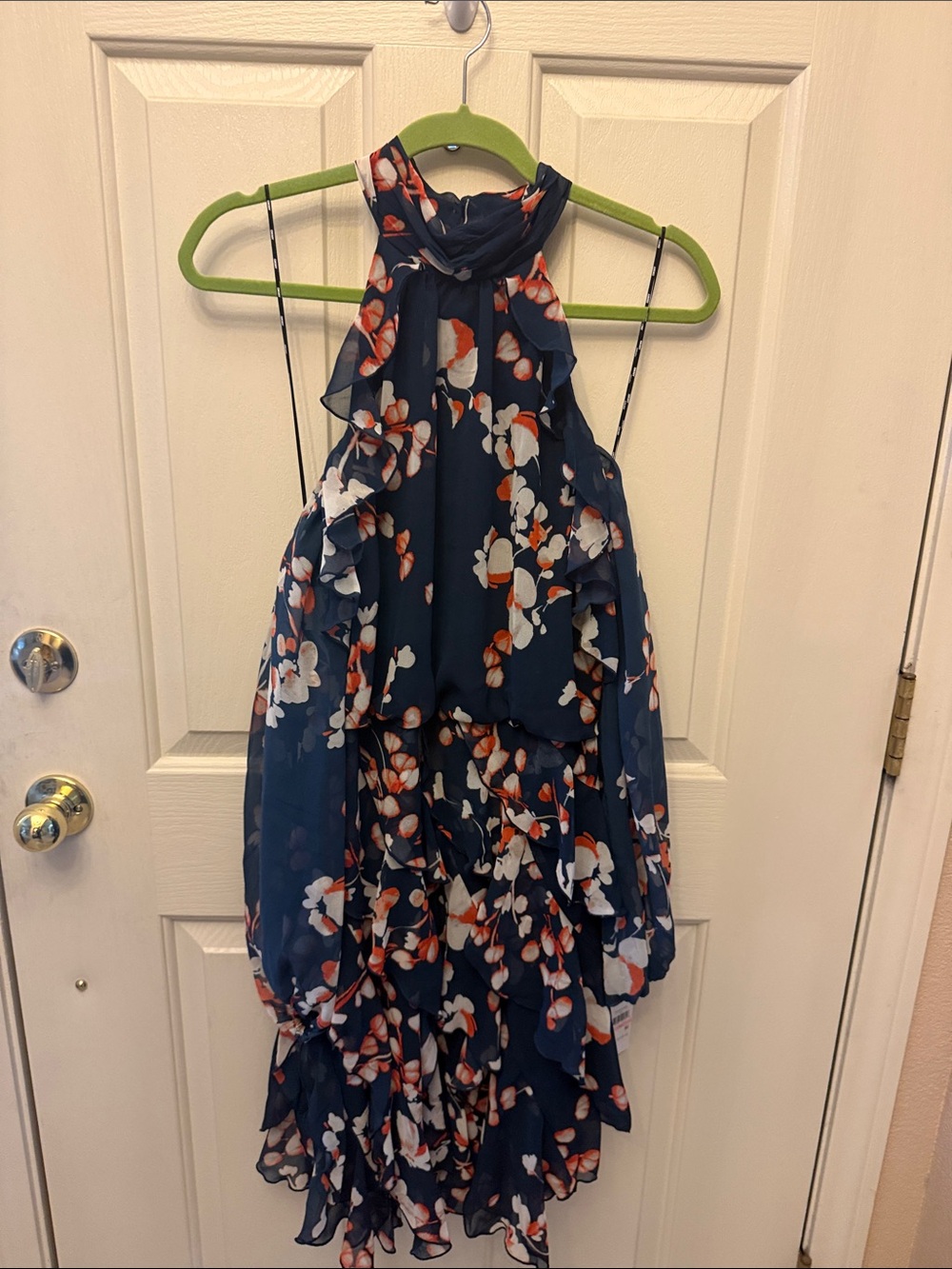 DKNY Navy Floral Ruffled Halter Dress